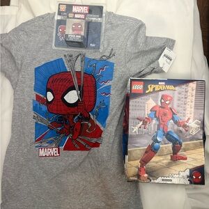NWT Marvel Spider-Man Grey Tee with LEGO Set